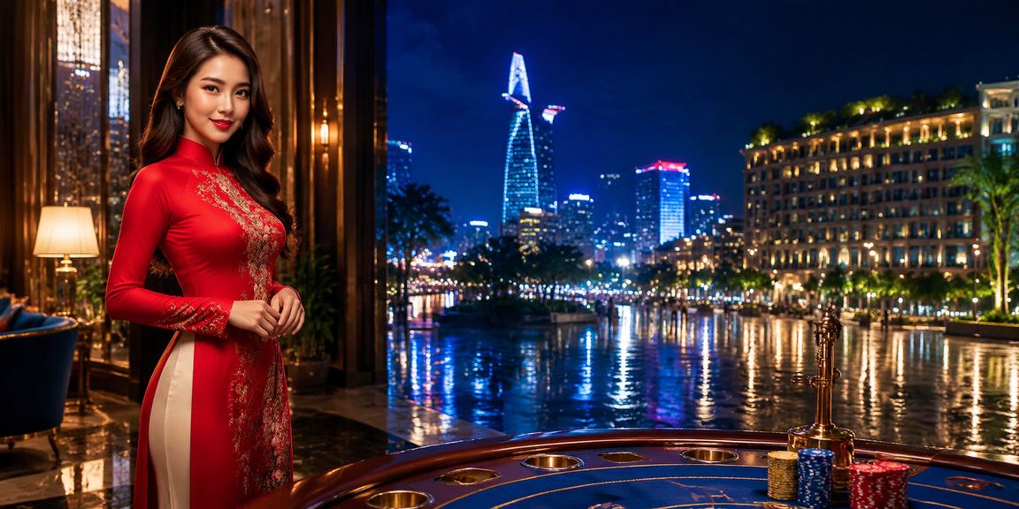 Cô gái áo dài ngồi chơi baccarat trực tuyến tại TP.HCM phong cách hiện đại