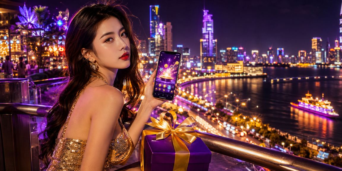 Người dùng chơi casino trên điện thoại di động tại Sài Gòn ban đêm với ánh đèn neon